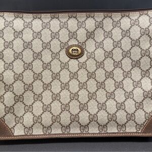 Vintage Gucci Beige and Brown GG Monogram Clutch